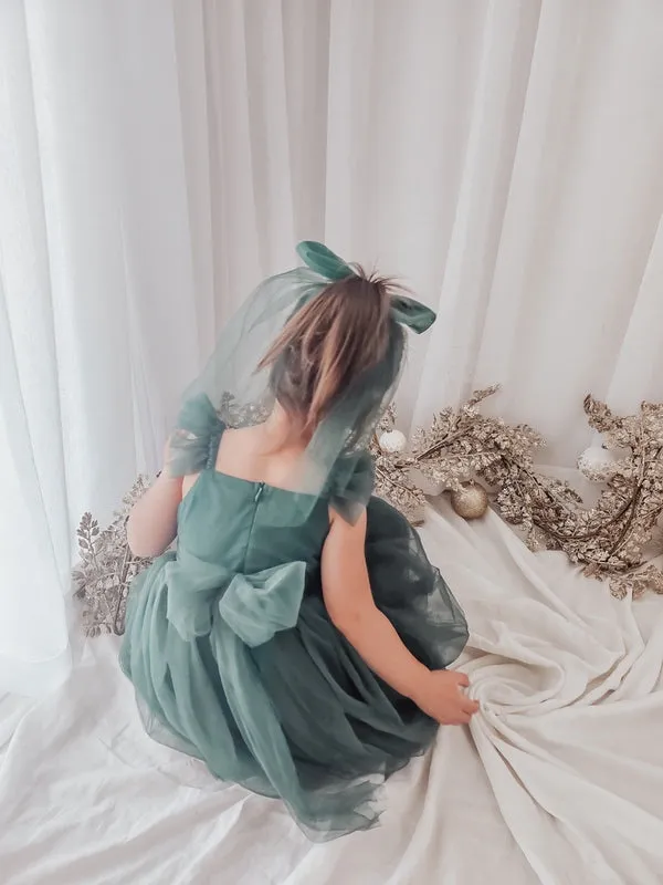 Chloe Green Flutter Sleeve Dress