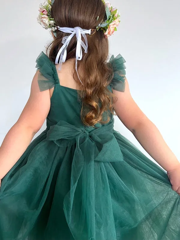 Chloe Green Flutter Sleeve Dress