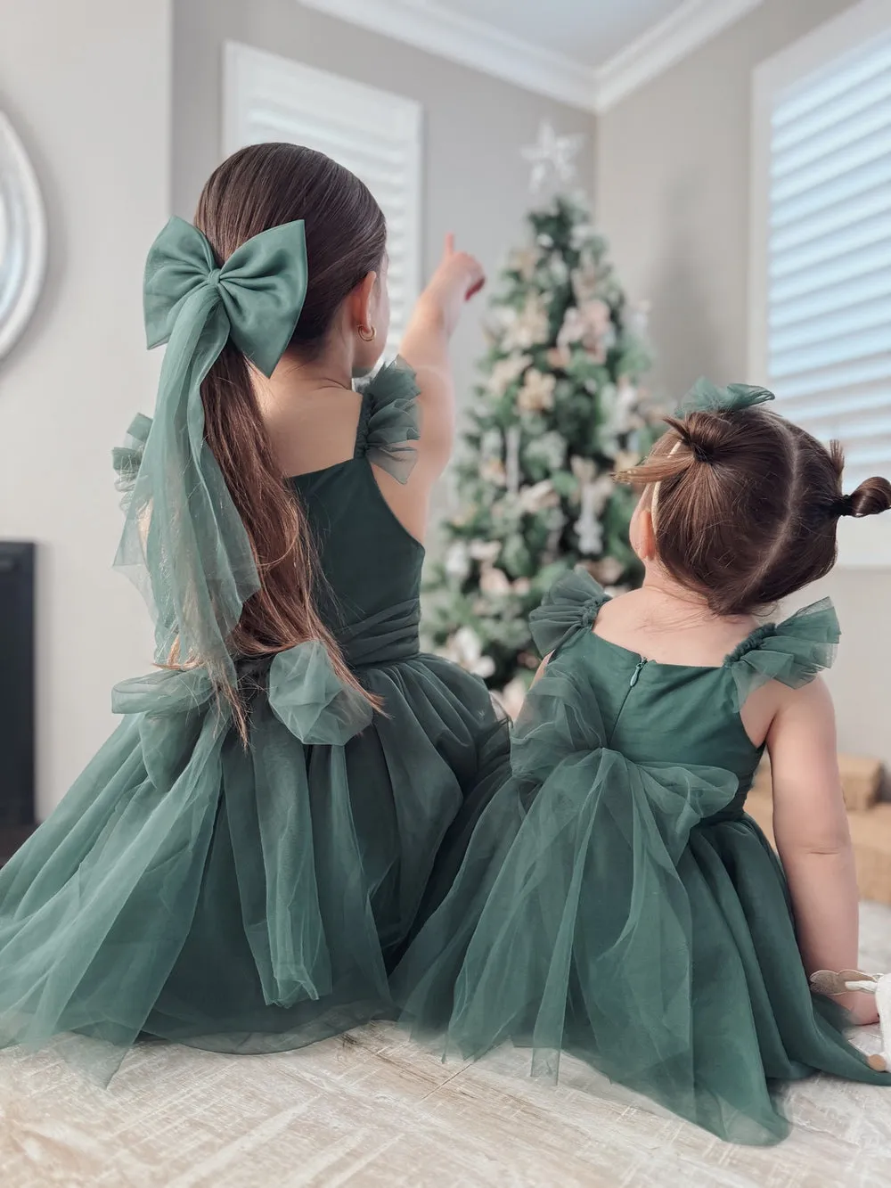Chloe Green Flutter Sleeve Dress