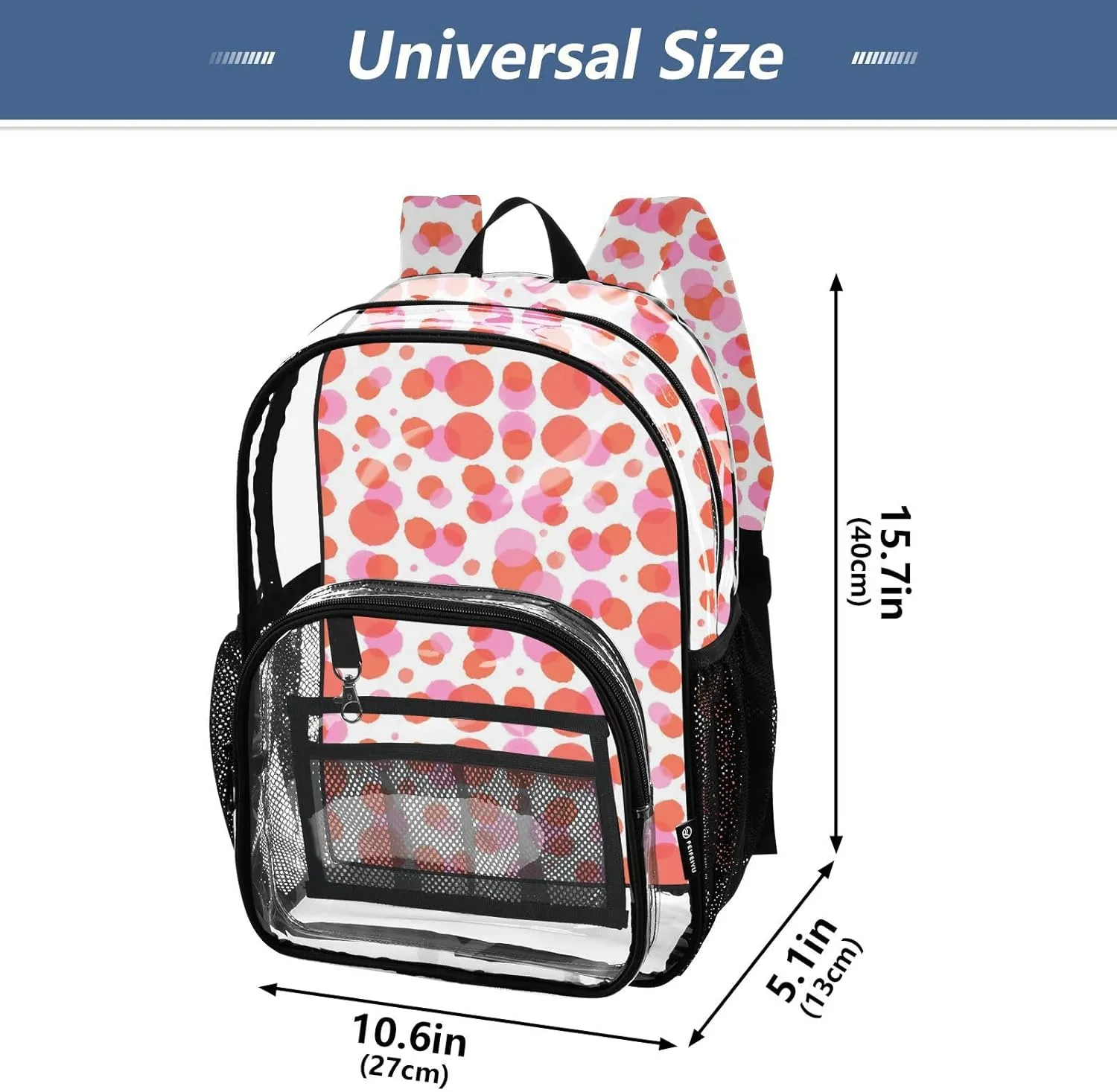 Clear Backpack for Stadium Events School Backpacks Girls Boys heavy duty PVC Waterproof Transparent Plastic Book Bag for Women Work Abstract Dotty