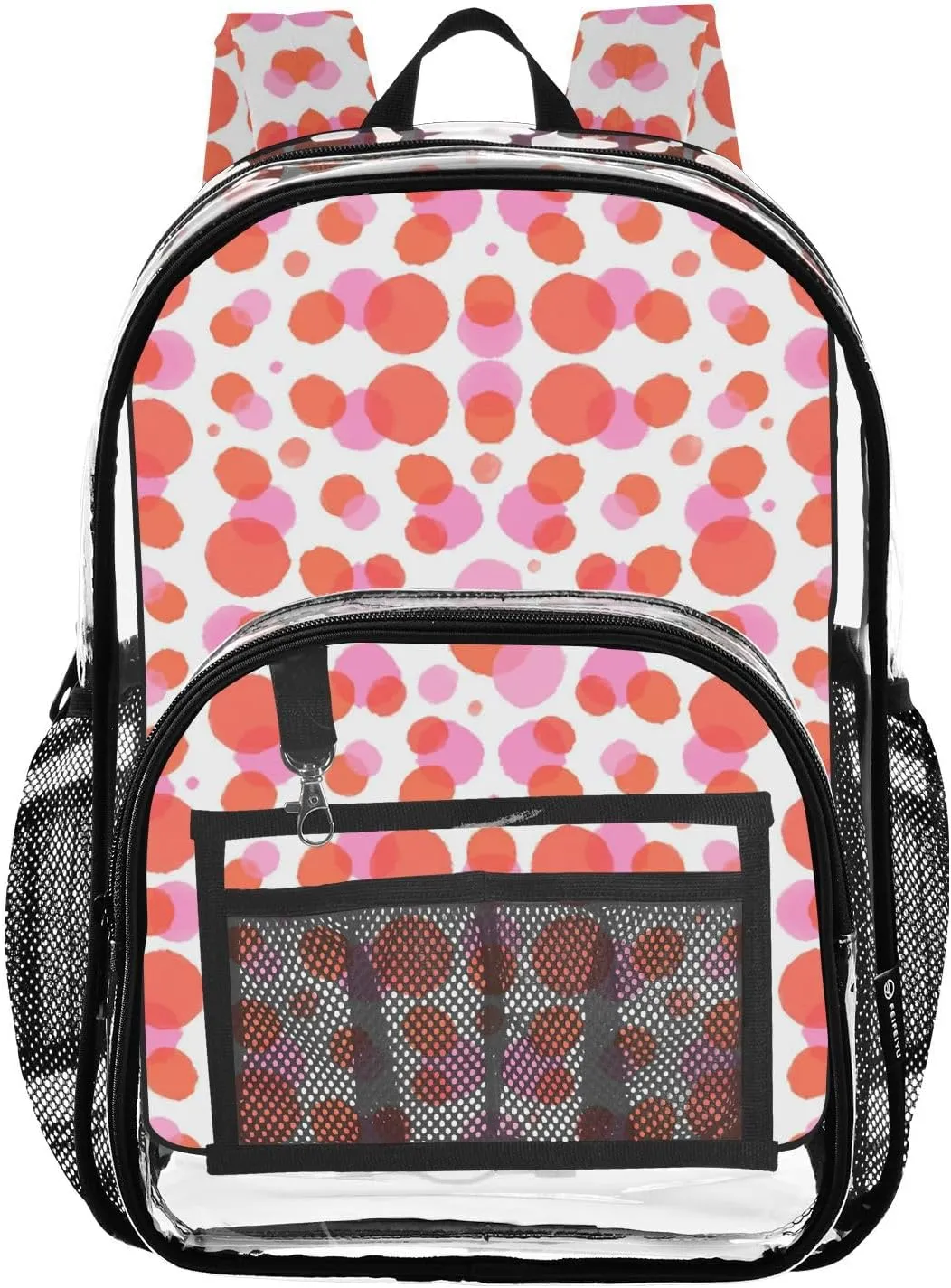 Clear Backpack for Stadium Events School Backpacks Girls Boys heavy duty PVC Waterproof Transparent Plastic Book Bag for Women Work Abstract Dotty