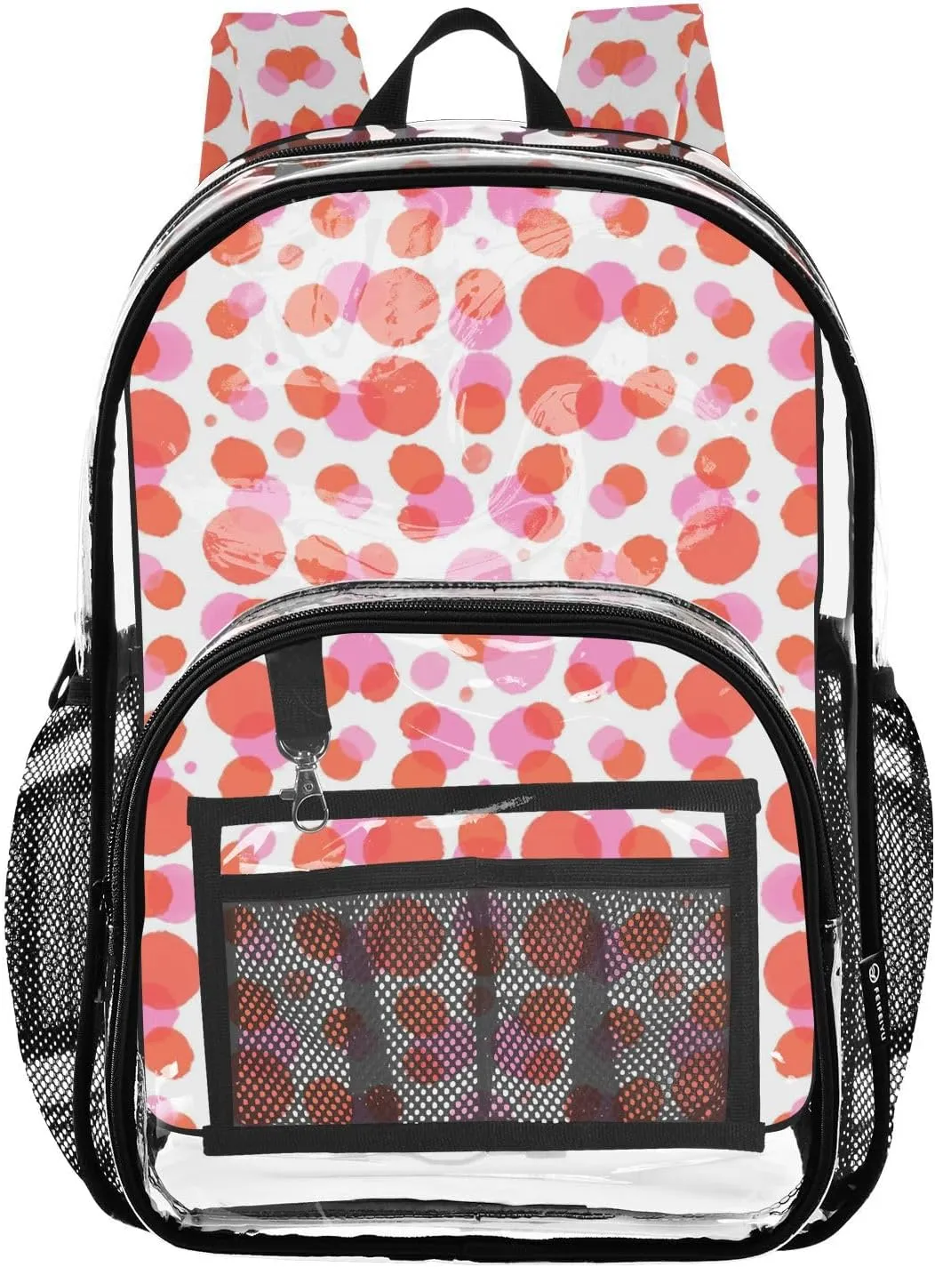 Clear Backpack for Stadium Events School Backpacks Girls Boys heavy duty PVC Waterproof Transparent Plastic Book Bag for Women Work Abstract Dotty