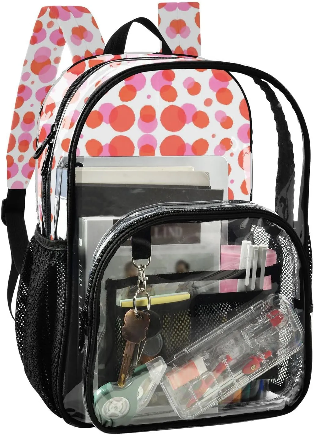 Clear Backpack for Stadium Events School Backpacks Girls Boys heavy duty PVC Waterproof Transparent Plastic Book Bag for Women Work Abstract Dotty