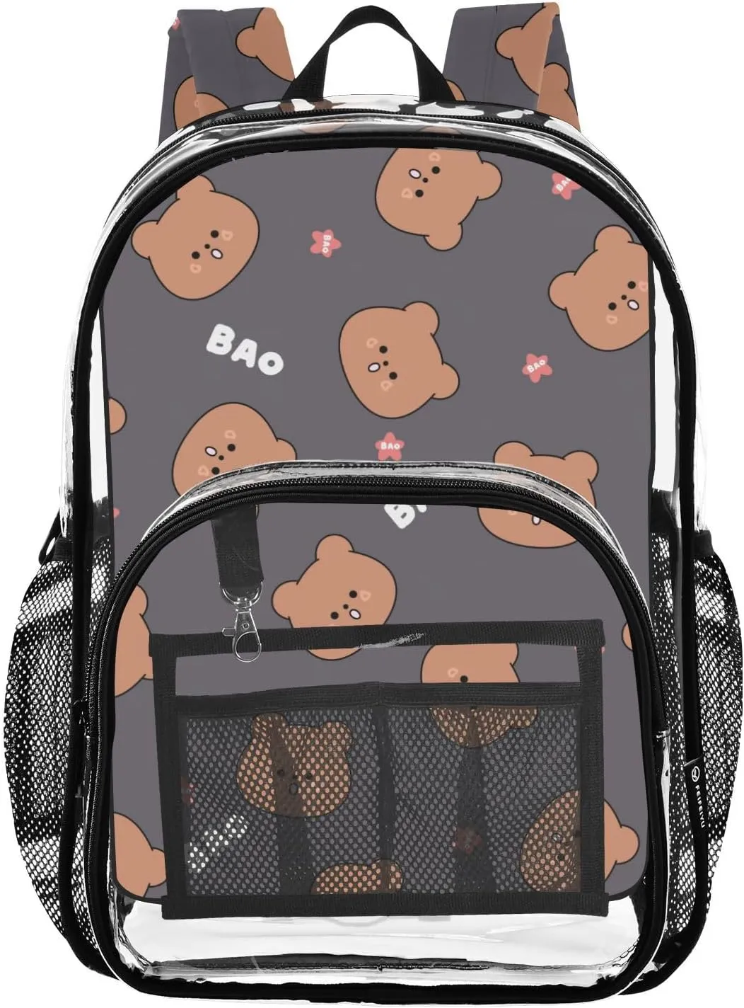 Clear Backpack for Stadium Events School Backpacks Girls Boys heavy duty PVC Waterproof Transparent Plastic Book Bag for Women Work Bear Cartoon