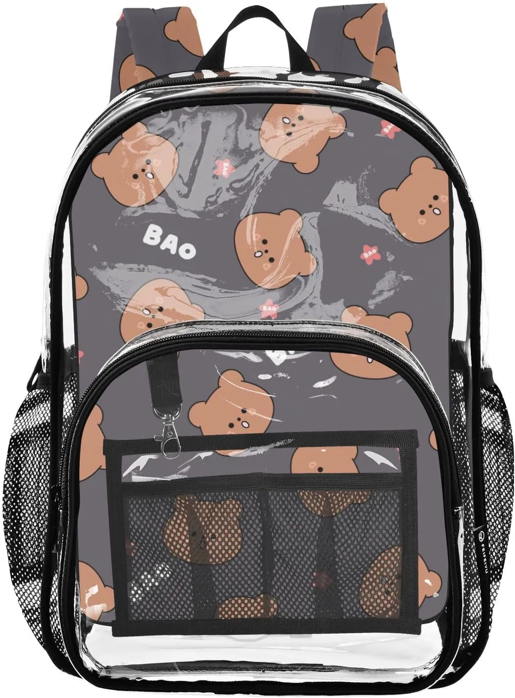 Clear Backpack for Stadium Events School Backpacks Girls Boys heavy duty PVC Waterproof Transparent Plastic Book Bag for Women Work Bear Cartoon