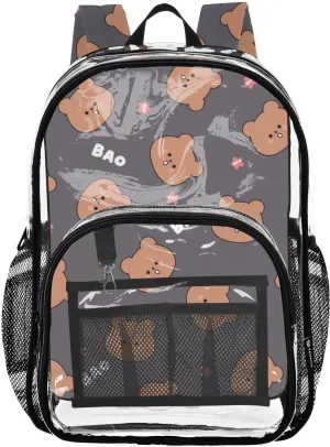 Clear Backpack for Stadium Events School Backpacks Girls Boys heavy duty PVC Waterproof Transparent Plastic Book Bag for Women Work Bear Cartoon