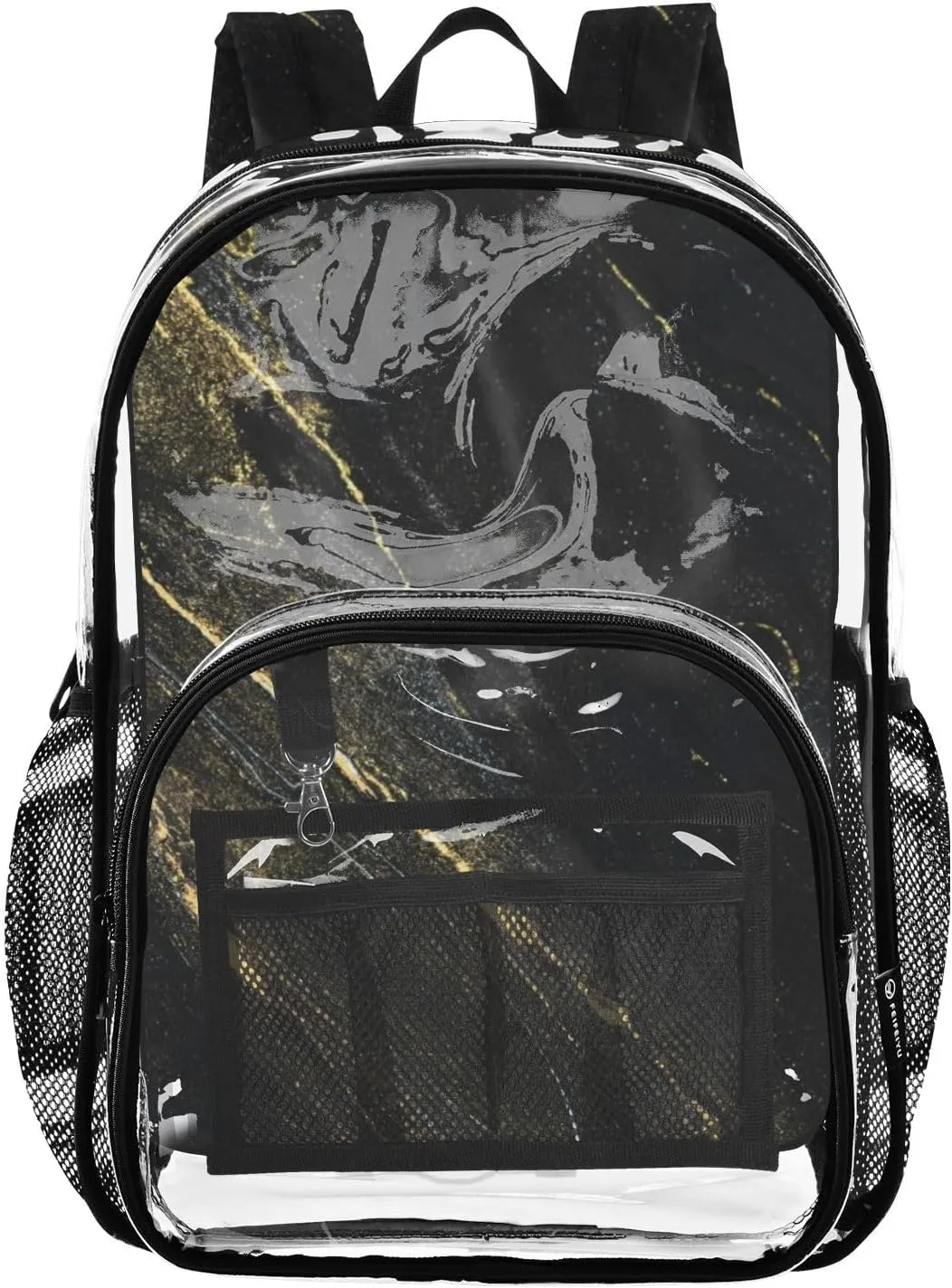 Clear Backpack for Stadium Events School Backpacks Girls Boys heavy duty PVC Waterproof Transparent Plastic Book Bag for Women Work Black Liquid