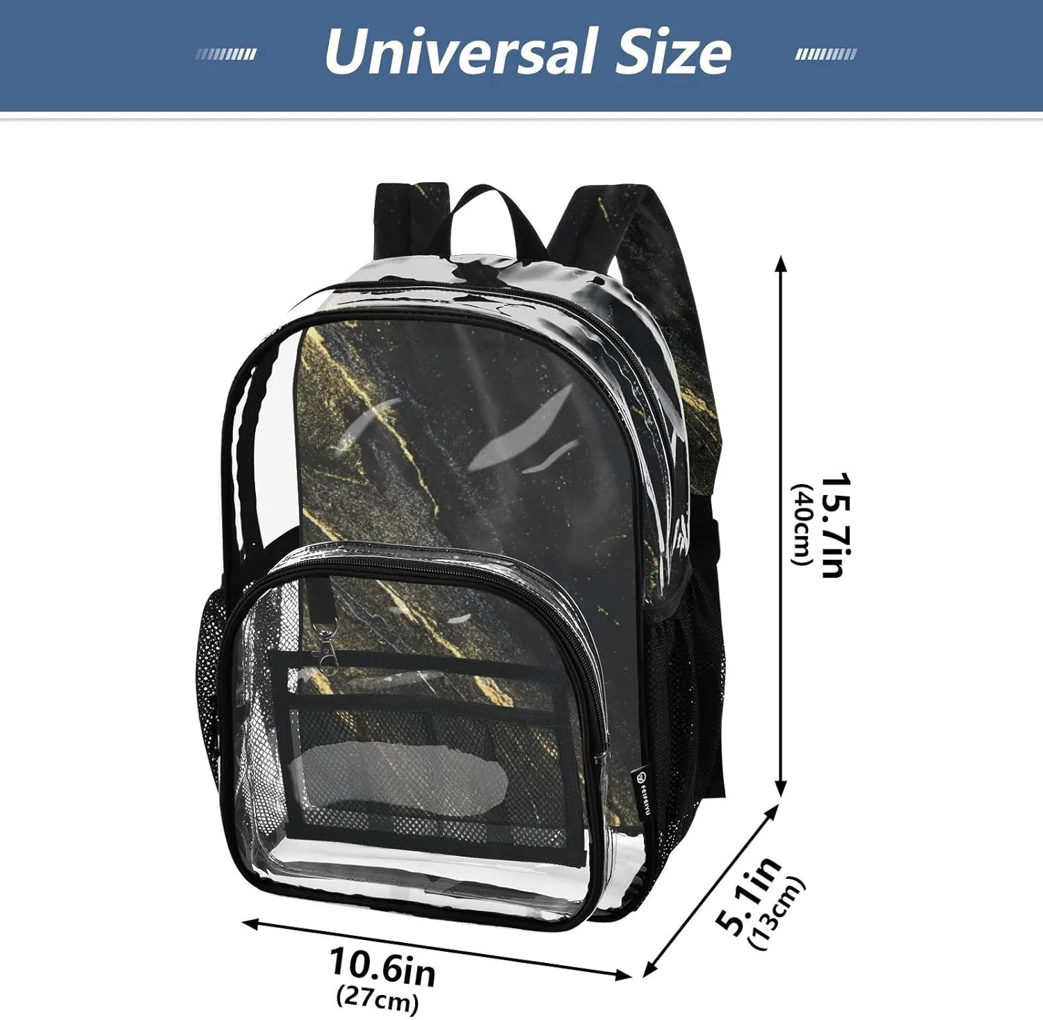 Clear Backpack for Stadium Events School Backpacks Girls Boys heavy duty PVC Waterproof Transparent Plastic Book Bag for Women Work Black Liquid