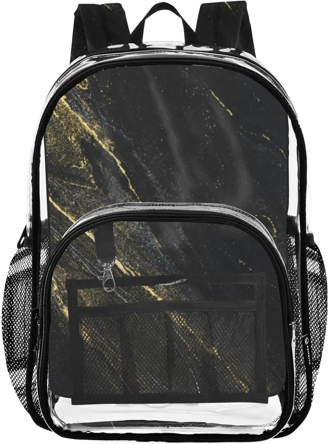 Clear Backpack for Stadium Events School Backpacks Girls Boys heavy duty PVC Waterproof Transparent Plastic Book Bag for Women Work Black Liquid