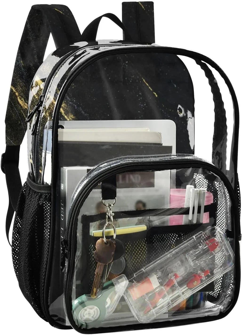 Clear Backpack for Stadium Events School Backpacks Girls Boys heavy duty PVC Waterproof Transparent Plastic Book Bag for Women Work Black Liquid