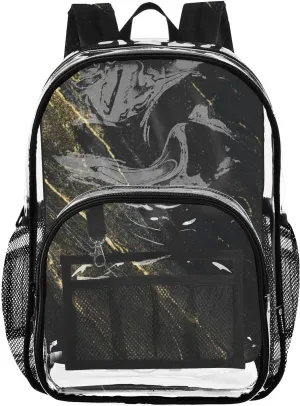 Clear Backpack for Stadium Events School Backpacks Girls Boys heavy duty PVC Waterproof Transparent Plastic Book Bag for Women Work Black Liquid