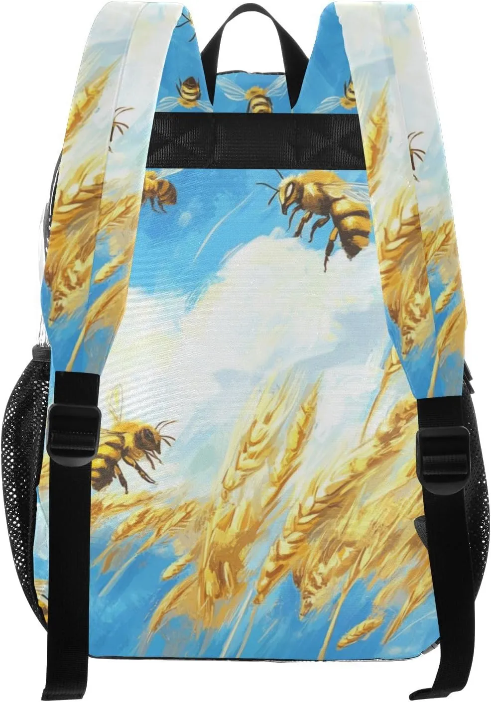 Clear Backpack for Stadium Events School Backpacks Girls Boys heavy duty PVC Waterproof Transparent Plastic Book Bag for Women Work Blue Sky Bees Wheat