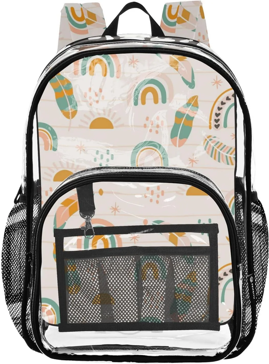 Clear Backpack for Stadium Events School Backpacks Girls Boys heavy duty PVC Waterproof Transparent Plastic Book Bag for Women Work Boho Pattern