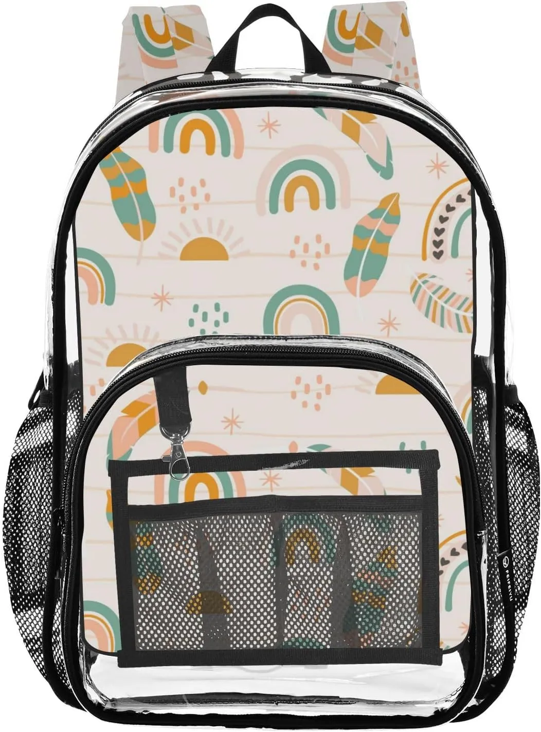 Clear Backpack for Stadium Events School Backpacks Girls Boys heavy duty PVC Waterproof Transparent Plastic Book Bag for Women Work Boho Pattern