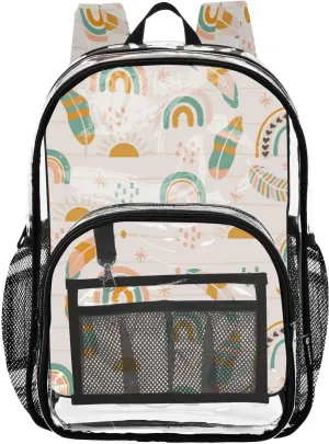 Clear Backpack for Stadium Events School Backpacks Girls Boys heavy duty PVC Waterproof Transparent Plastic Book Bag for Women Work Boho Pattern