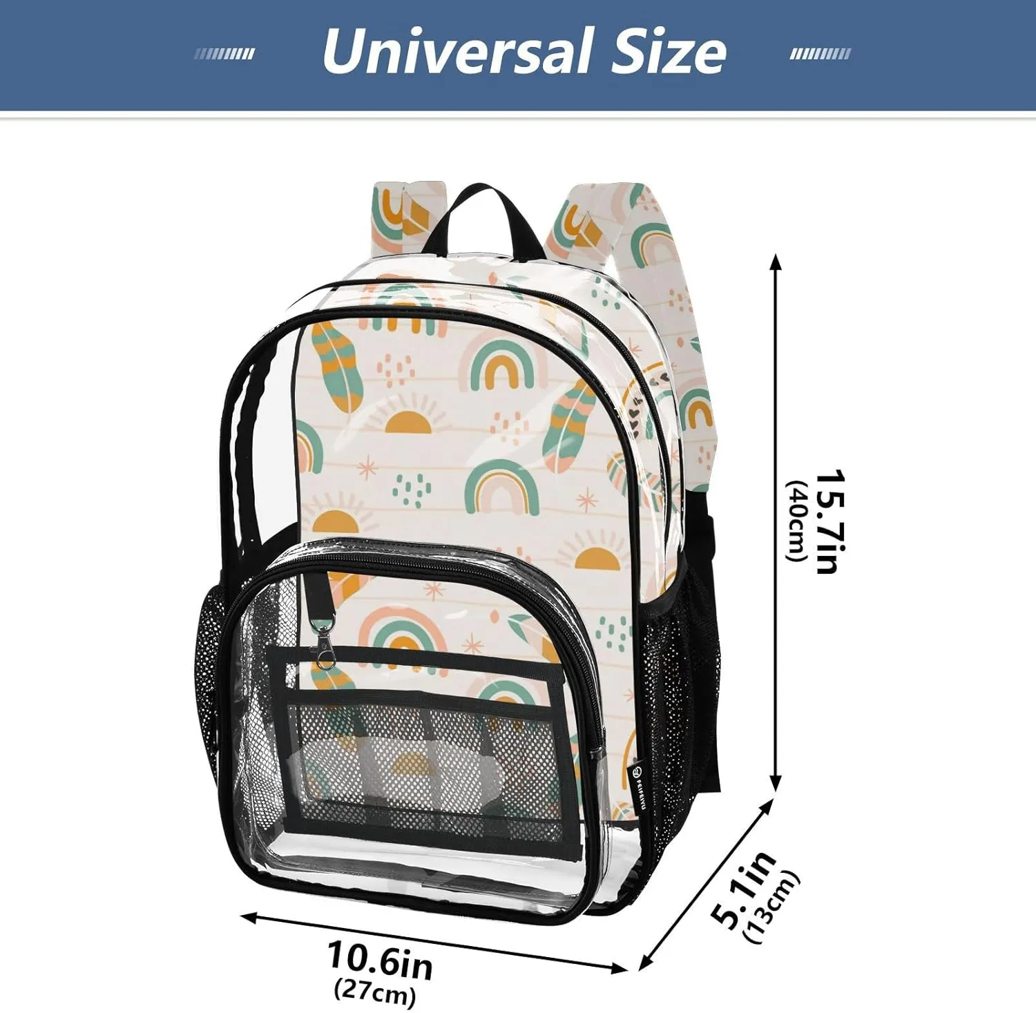 Clear Backpack for Stadium Events School Backpacks Girls Boys heavy duty PVC Waterproof Transparent Plastic Book Bag for Women Work Boho Pattern