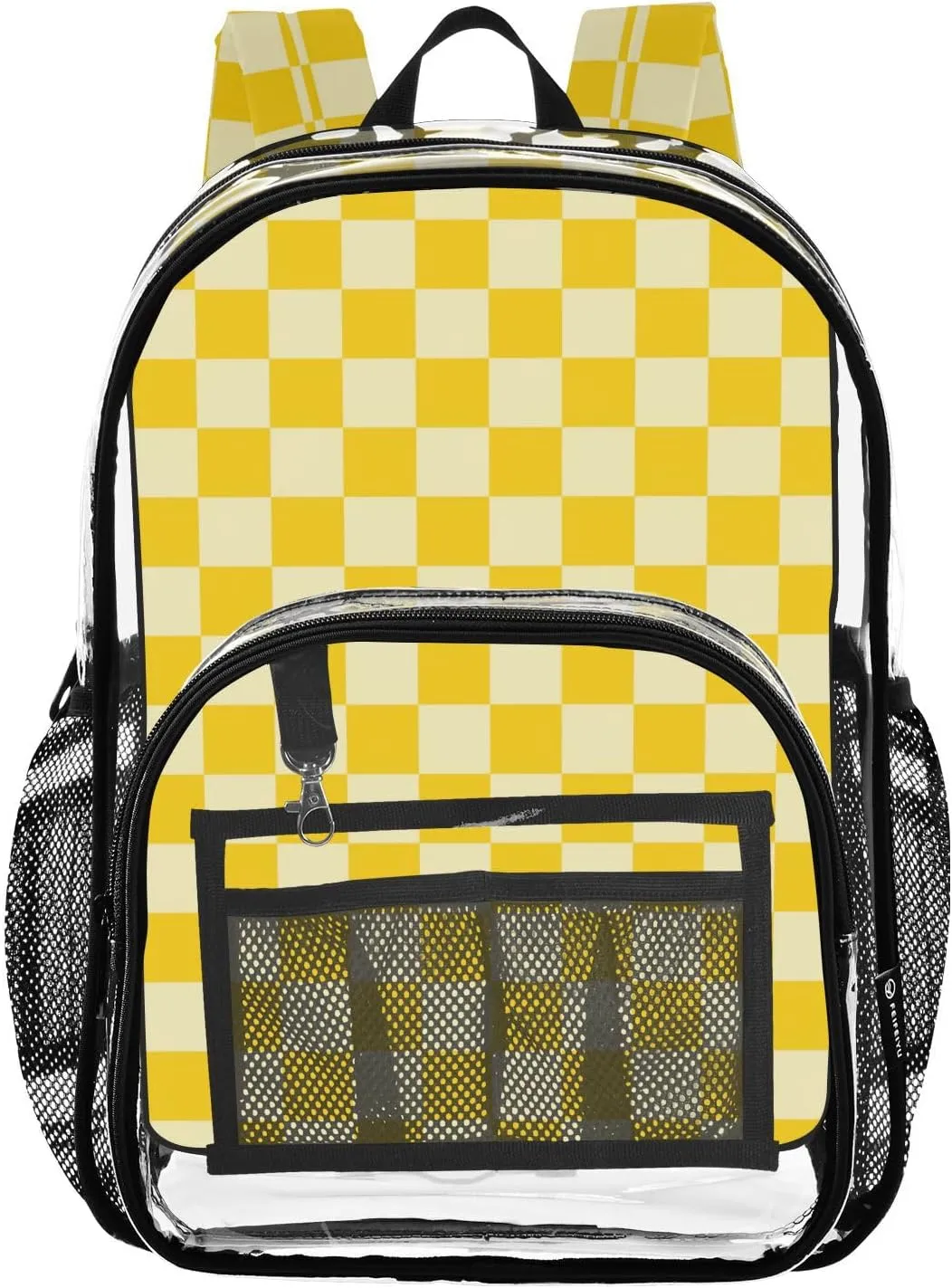Clear Backpack for Stadium Events School Backpacks Girls Boys heavy duty PVC Waterproof Transparent Plastic Book Bag for Women Work Checkered Yellow