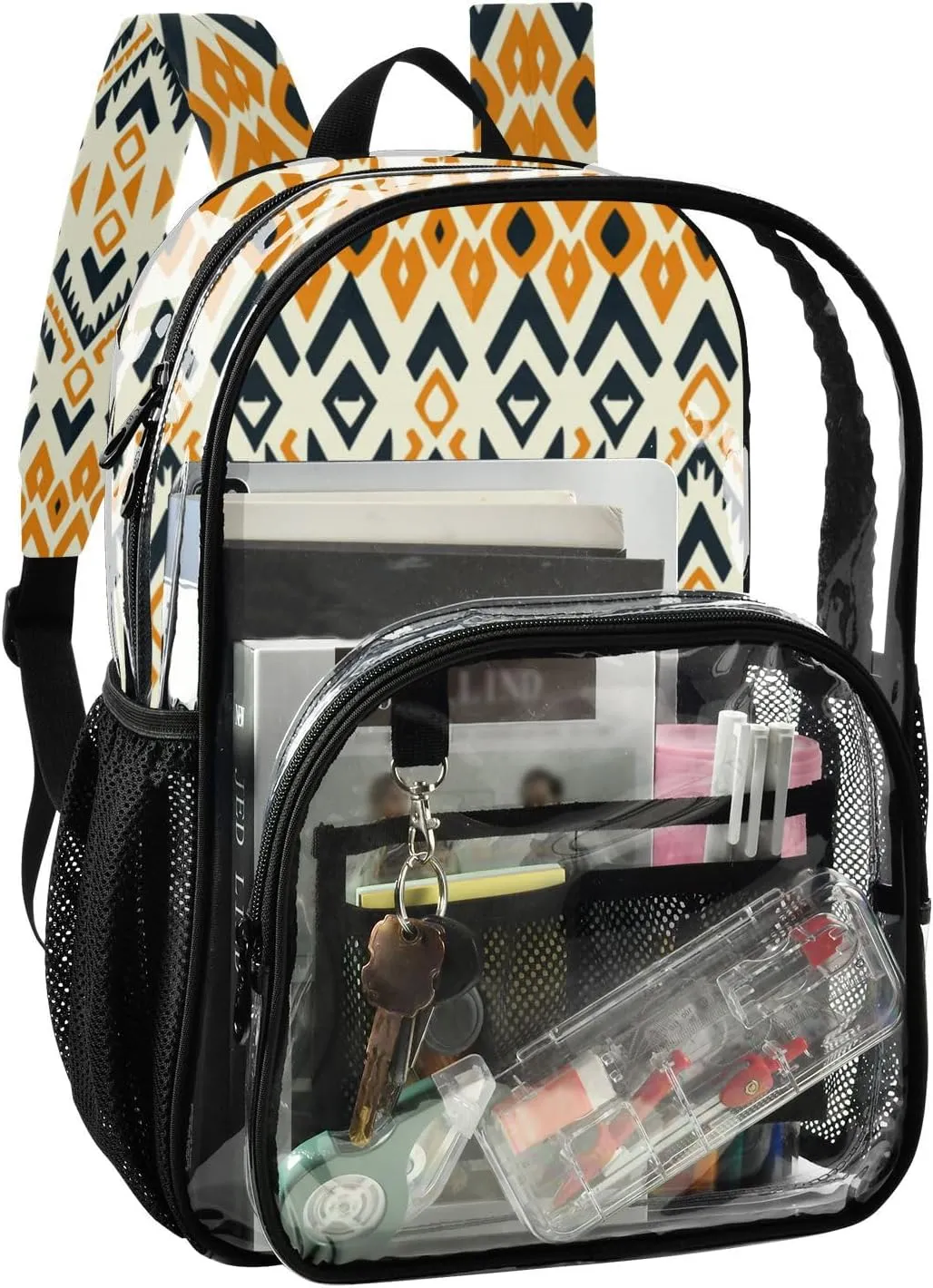 Clear Backpack for Stadium Events School Backpacks Girls Boys heavy duty PVC Waterproof Transparent Plastic Book Bag for Women Work Retro Boho Yellow