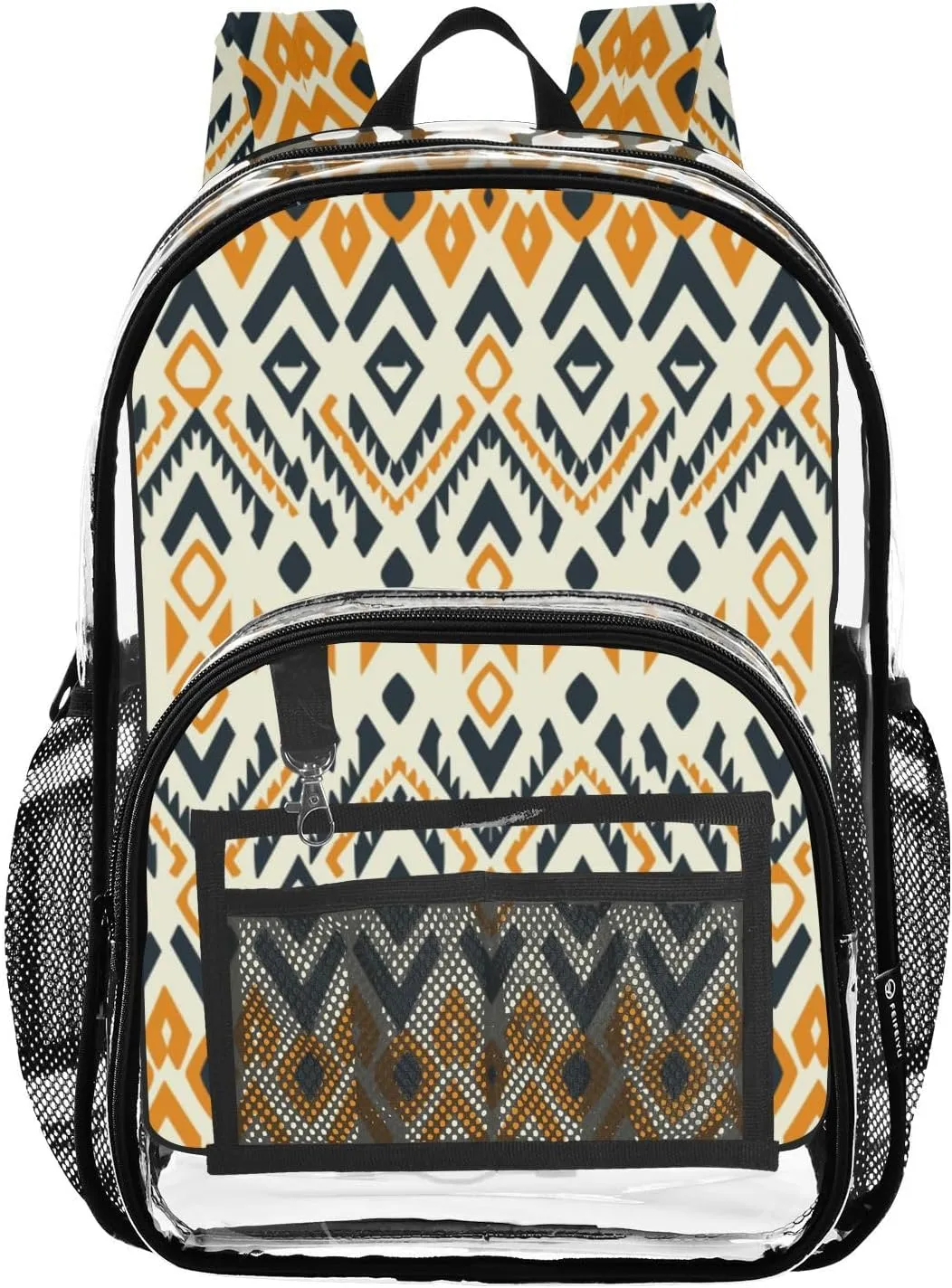 Clear Backpack for Stadium Events School Backpacks Girls Boys heavy duty PVC Waterproof Transparent Plastic Book Bag for Women Work Retro Boho Yellow
