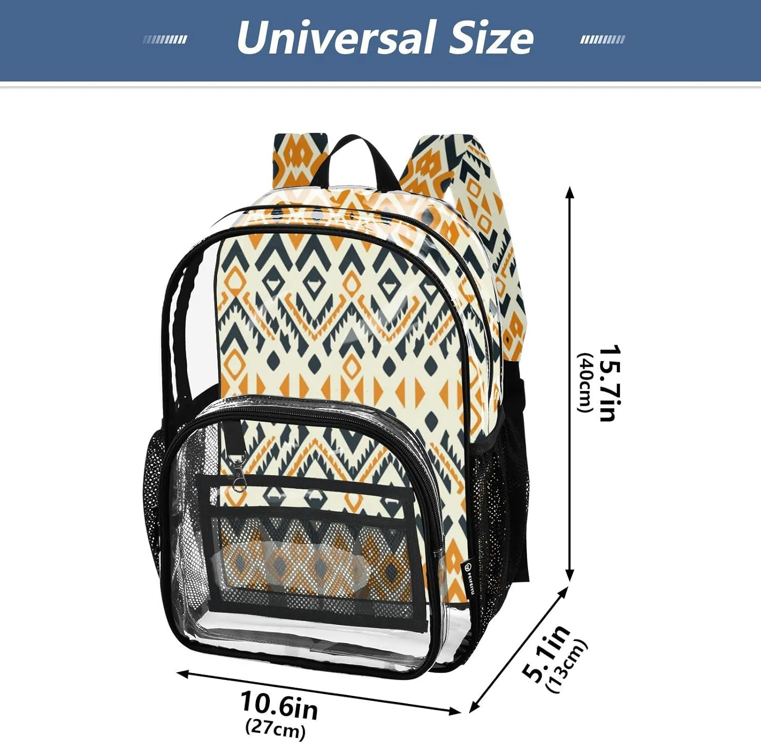 Clear Backpack for Stadium Events School Backpacks Girls Boys heavy duty PVC Waterproof Transparent Plastic Book Bag for Women Work Retro Boho Yellow