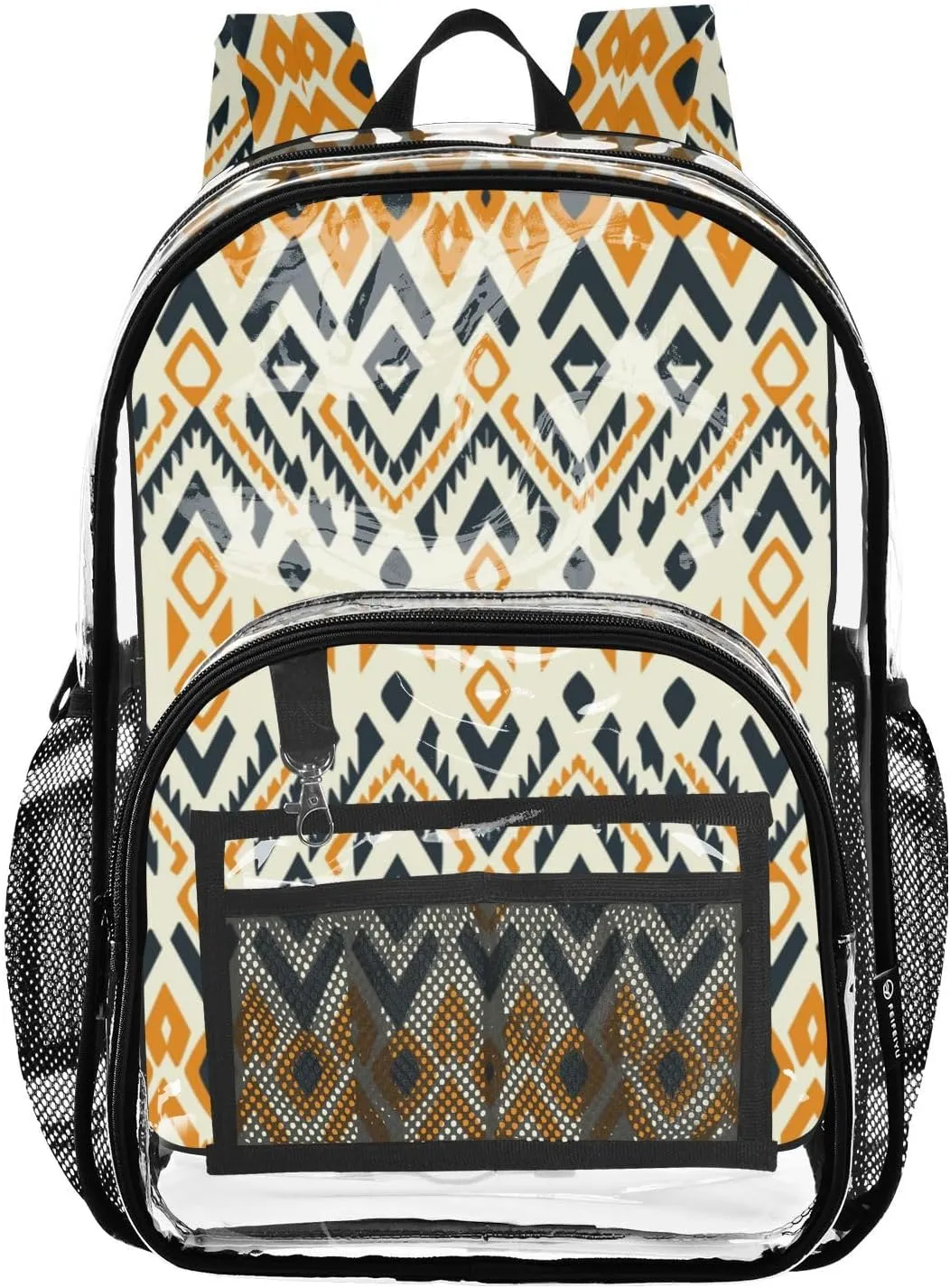 Clear Backpack for Stadium Events School Backpacks Girls Boys heavy duty PVC Waterproof Transparent Plastic Book Bag for Women Work Retro Boho Yellow