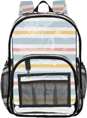 Clear Backpack for Stadium Events School Backpacks Girls Boys heavy duty PVC Waterproof Transparent Plastic Book Bag for Women Work Stripes Geometric