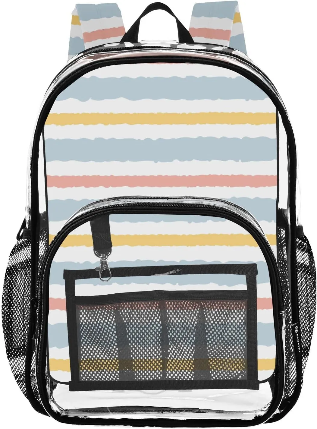 Clear Backpack for Stadium Events School Backpacks Girls Boys heavy duty PVC Waterproof Transparent Plastic Book Bag for Women Work Stripes Geometric