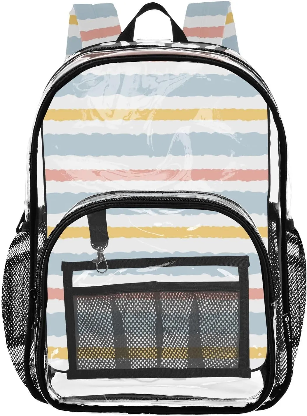 Clear Backpack for Stadium Events School Backpacks Girls Boys heavy duty PVC Waterproof Transparent Plastic Book Bag for Women Work Stripes Geometric