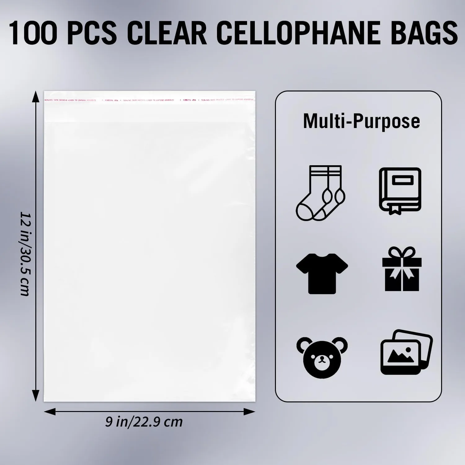 Clear Cellophane Plastic Bags 100Pcs 9x12 Resealable Poly Packaging for Clothing Shirts Gifts Self Sealing Shipping Bags for Clothes Small Business