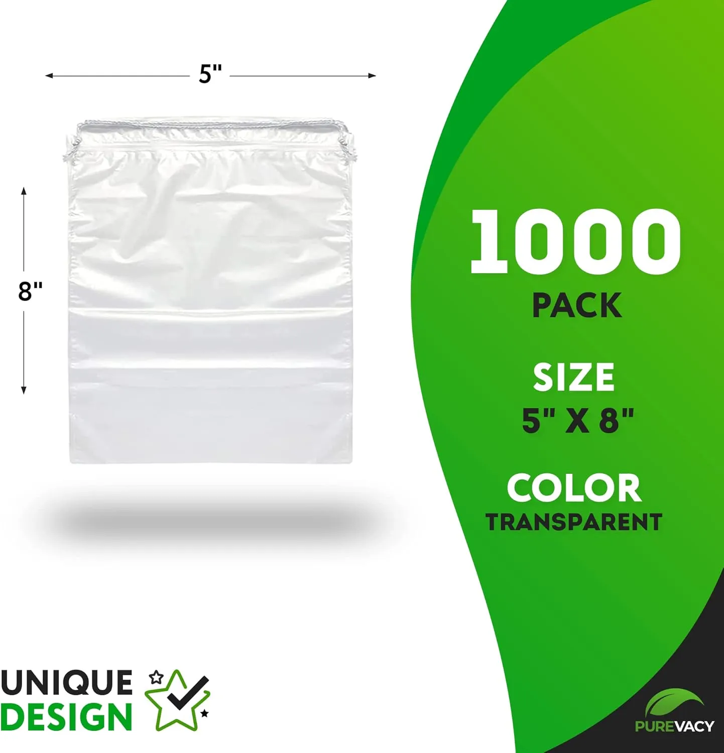 Clear Drawstring Bag, 5 x 8 Inches, 1000 Pack, 2 Mil Double Drawstring Plastic Bags, Waterproof for Goodies, Travel Essentials
