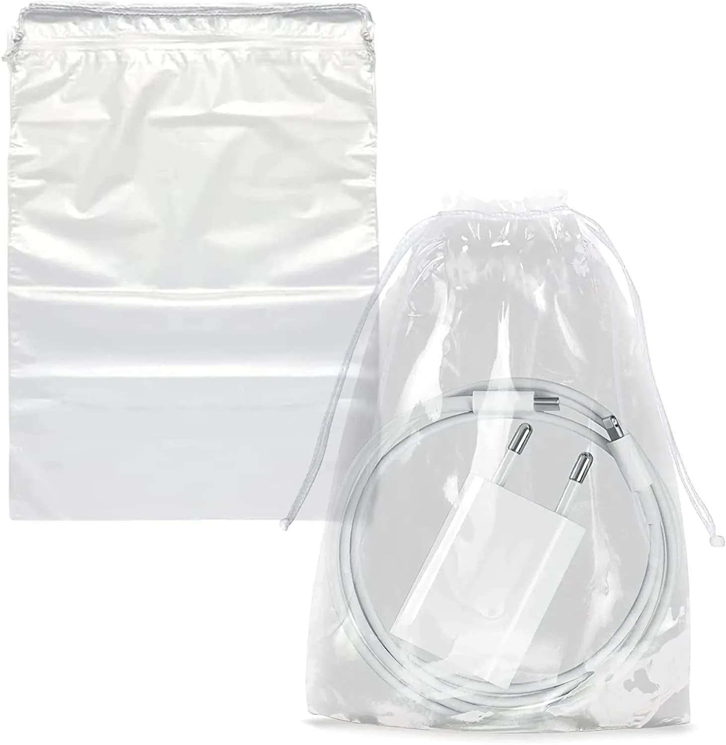 Clear Drawstring Bag, 5 x 8 Inches, 1000 Pack, 2 Mil Double Drawstring Plastic Bags, Waterproof for Goodies, Travel Essentials