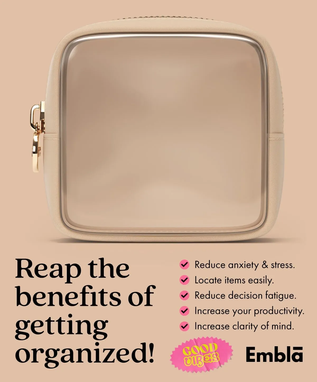 Clear Makeup Bag Zipper Pouch, Transparent Cosmetic Case Organizer, TSA Approved Travel Toiletry Case, Travel Accessories Essentials Makeup Tote for Women, Mini Cute Make up Bag for Purse - Sand