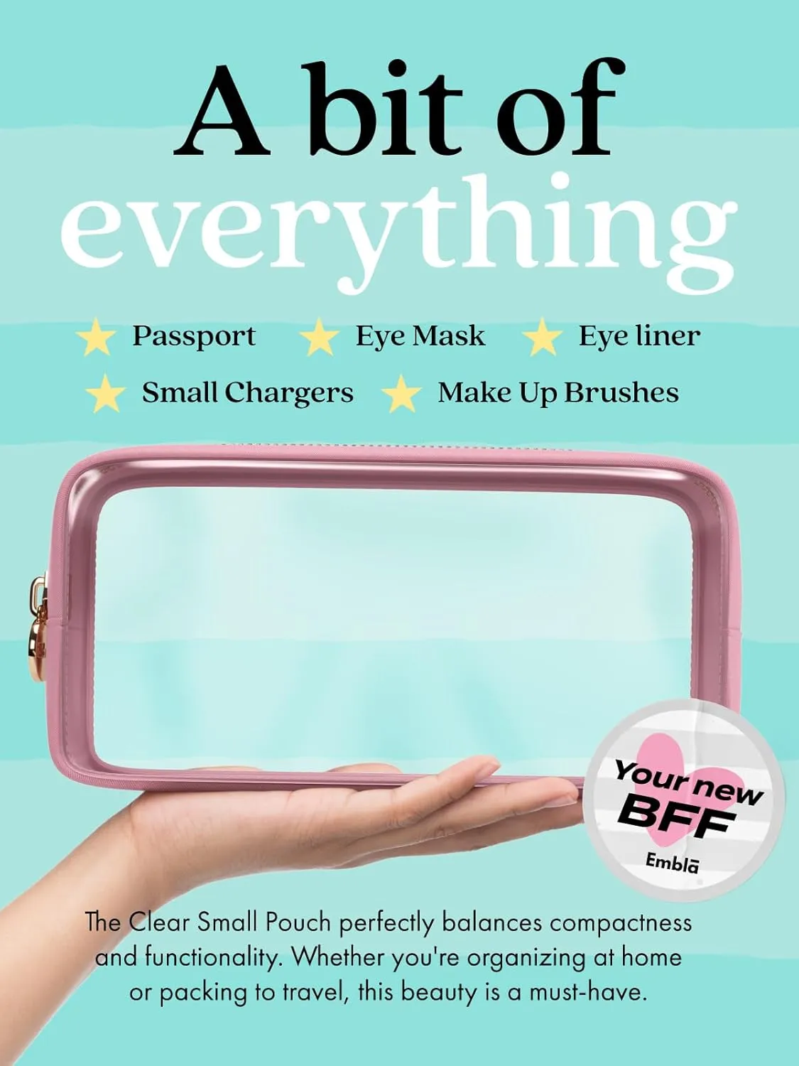 Clear Makeup Bag Zipper Pouch, Transparent Cosmetic Case Organizer, TSA Approved Travel Toiletry Case, Travel Accessories Essentials Makeup Tote for Women, Small Cute Make up Bag for Purse - Flamingo