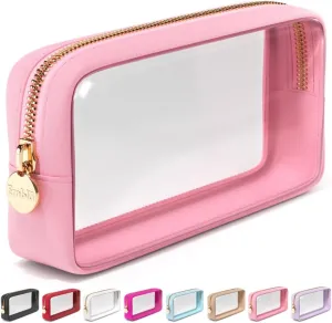 Clear Makeup Bag Zipper Pouch, Transparent Cosmetic Case Organizer, TSA Approved Travel Toiletry Case, Travel Accessories Essentials Makeup Tote for Women, Small Cute Make up Bag for Purse - Flamingo