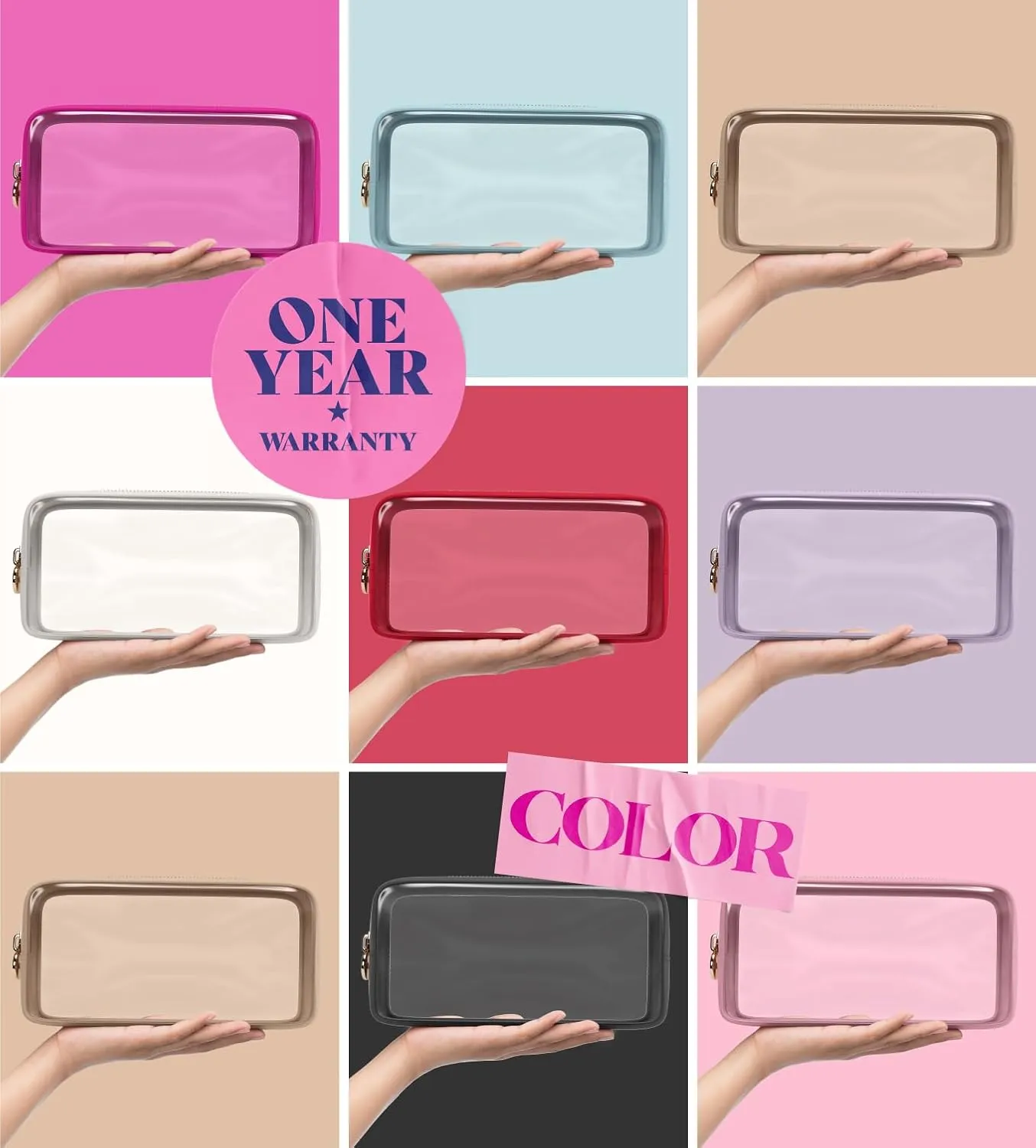 Clear Makeup Bag Zipper Pouch, Transparent Cosmetic Case Organizer, TSA Approved Travel Toiletry Case, Travel Accessories Essentials Makeup Tote for Women, Small Cute Make up Bag for Purse - Flamingo