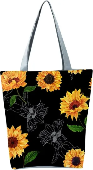 Clutch Saddle Bag New Women's Slouchy Large Capacity Zippered Sunflower Printed Shoulder Bag