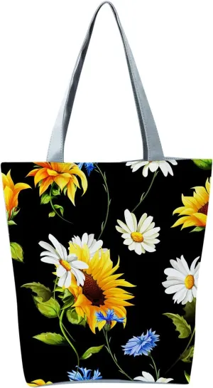 Clutch Saddle Bag New Women's Slouchy Large Capacity Zippered Sunflower Printed Shoulder Bag