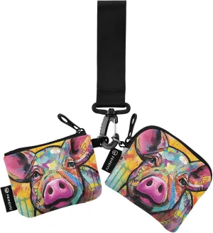 Colorful Art Pig Zip Around Wristlet Wallet for Women Portable Detachable Dual Pocket Keychain Wallet Wrist Wallet