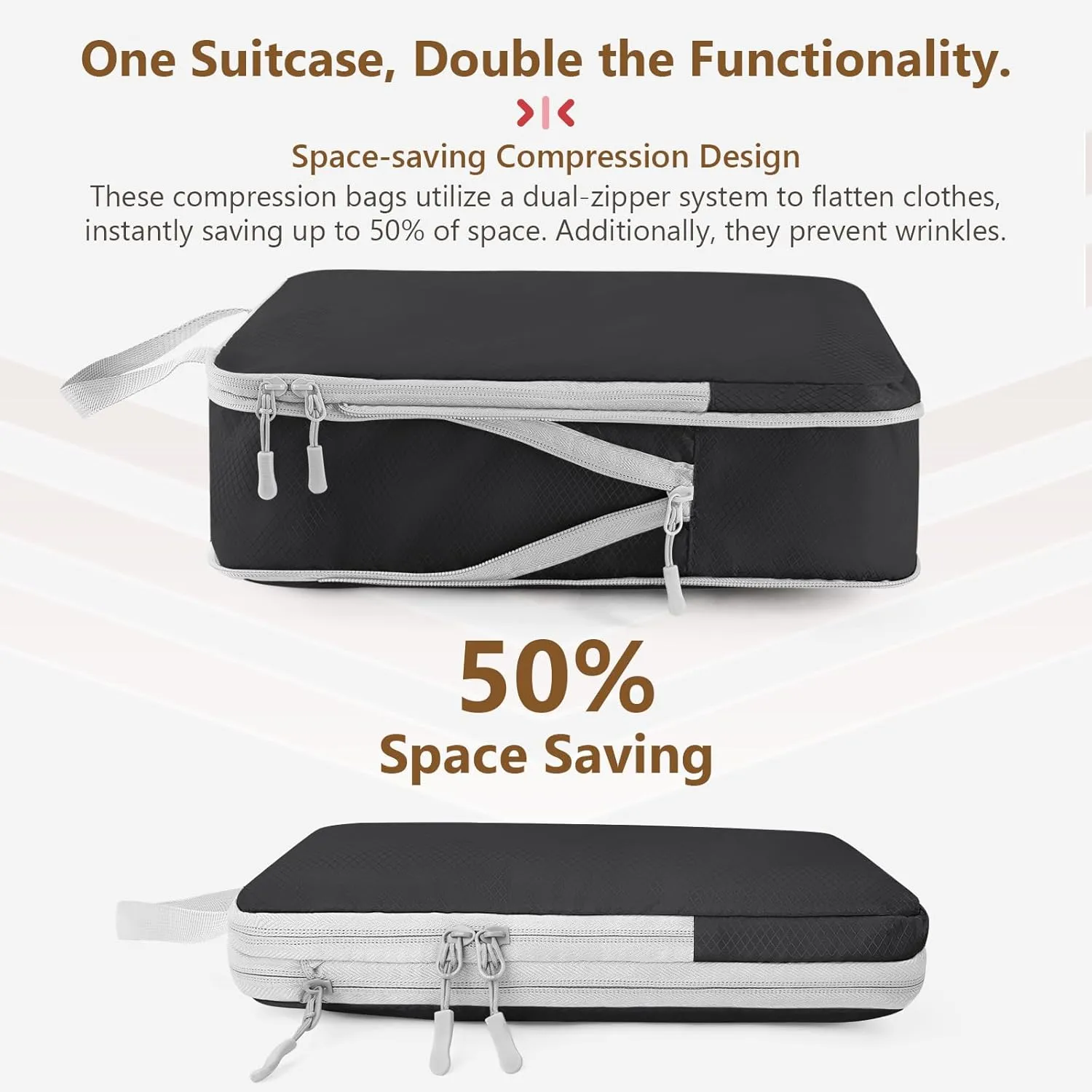 Compression Packing Cubes, 10 Set Travel Packing Cubes for Carry on Suitcases, Expandable/Compression Bags for Clothes,Ultralight Packing Cubes (1-black)