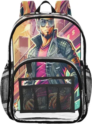 Cool Dude Pink Boys Backpack, Clear Plastic Bag, See through Bag, Clear Backpacks