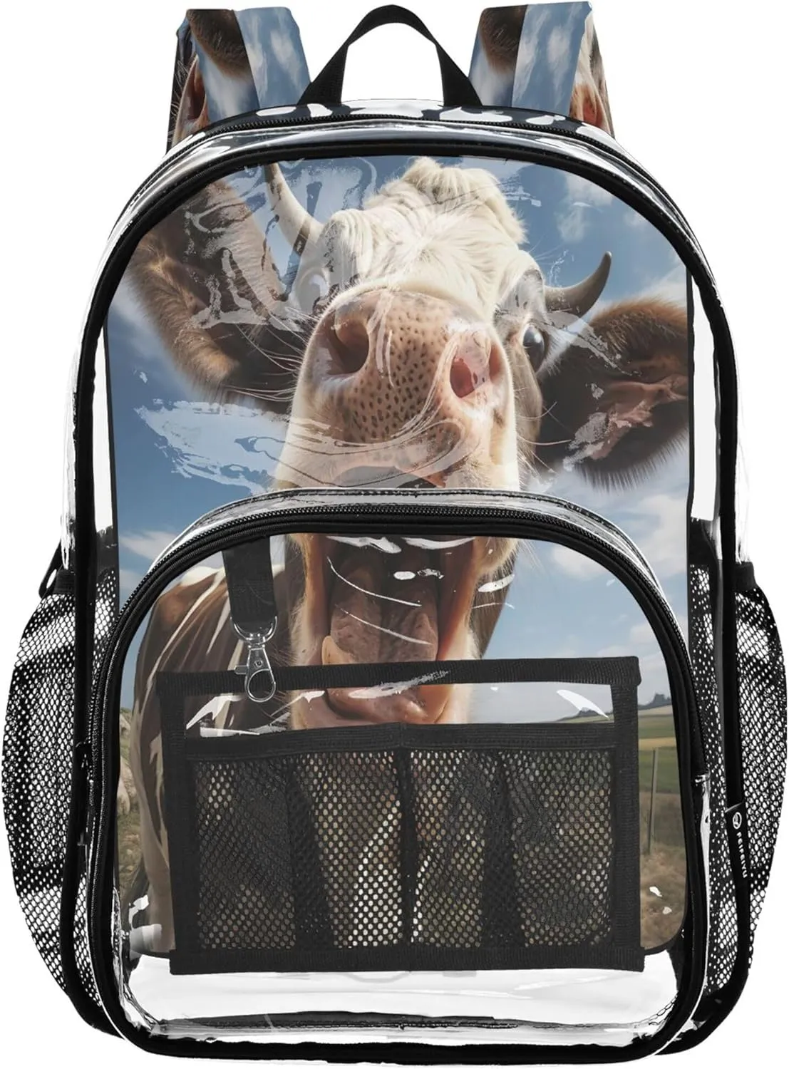Cow Portrait Funny Backpack for School, Clear Plastic Bag, Backpack Bag, Backpack Clear