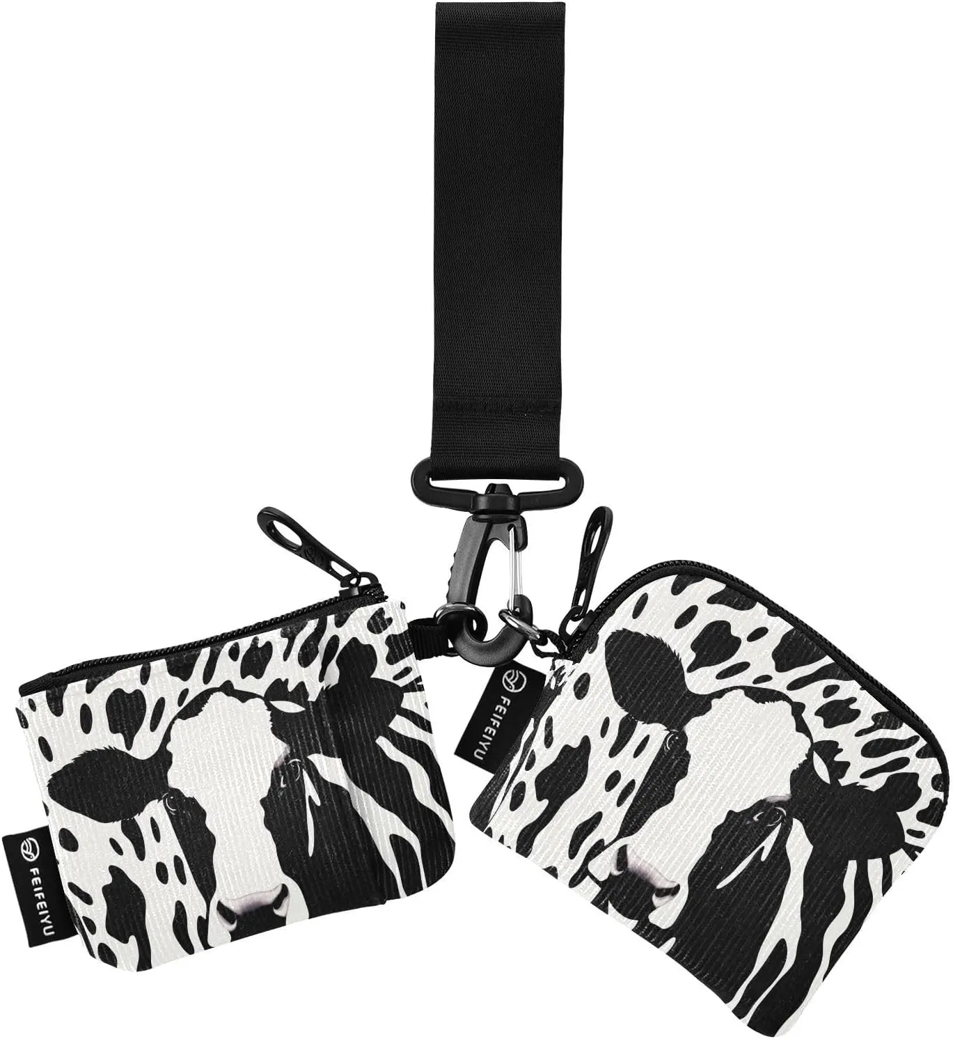 Cow Texture Zip Around Wristlet Wallet for Women Portable Detachable Dual Pocket Keychain Wallet Wrist Wallet
