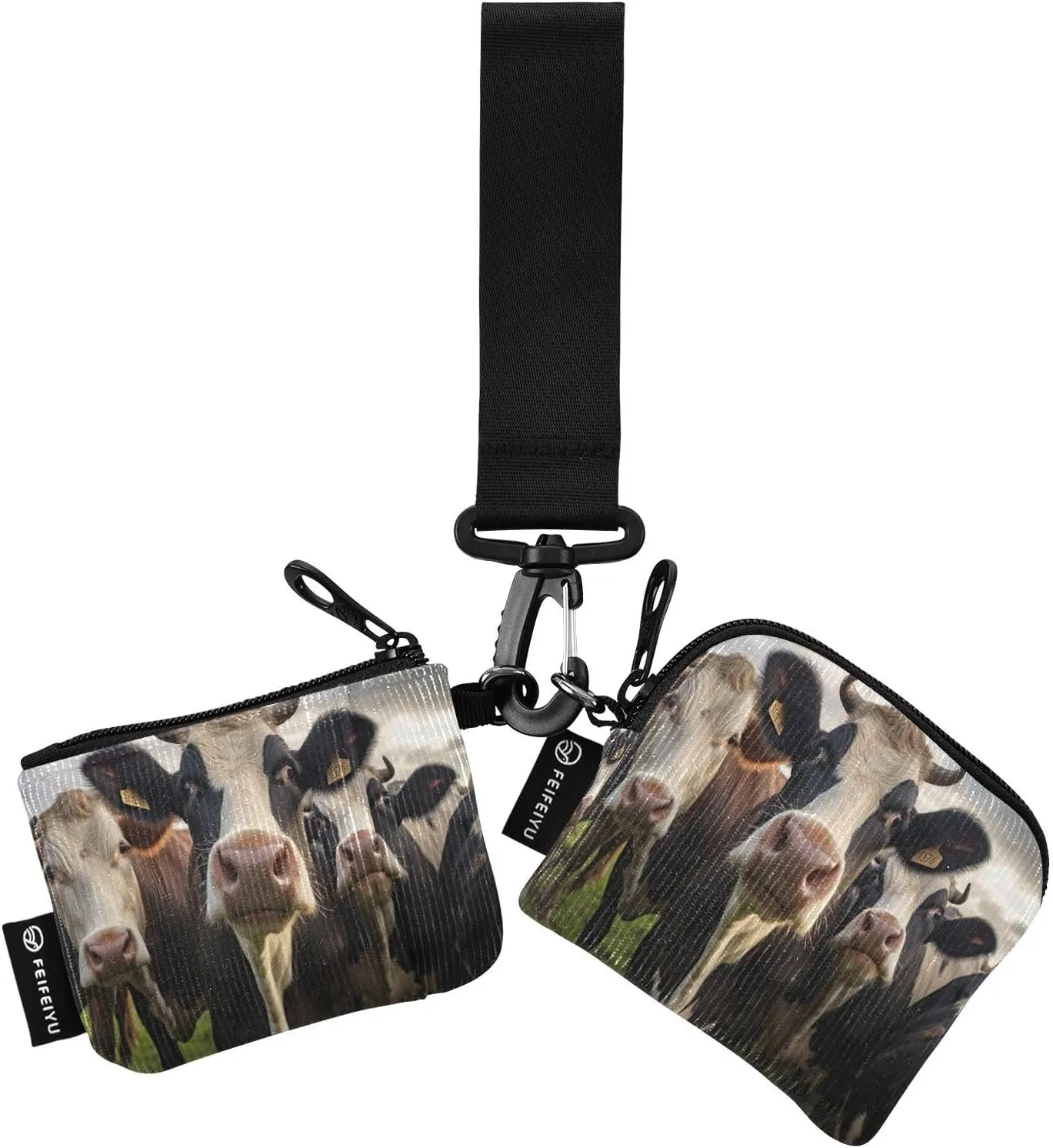Cows Zip Around Wristlet Wallet for Women Portable Detachable Dual Pocket Keychain Wallet Wrist Wallet