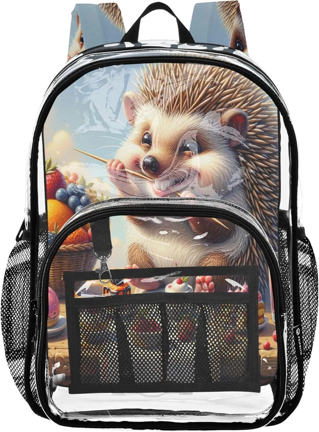 Cozy Hedgehog Feast Pink Kids Backpacks, Clear Plastic Bag, Book Bag, Clear Backpack for Girls