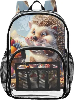 Cozy Hedgehog Feast Pink Kids Backpacks, Clear Plastic Bag, Book Bag, Clear Backpack for Girls