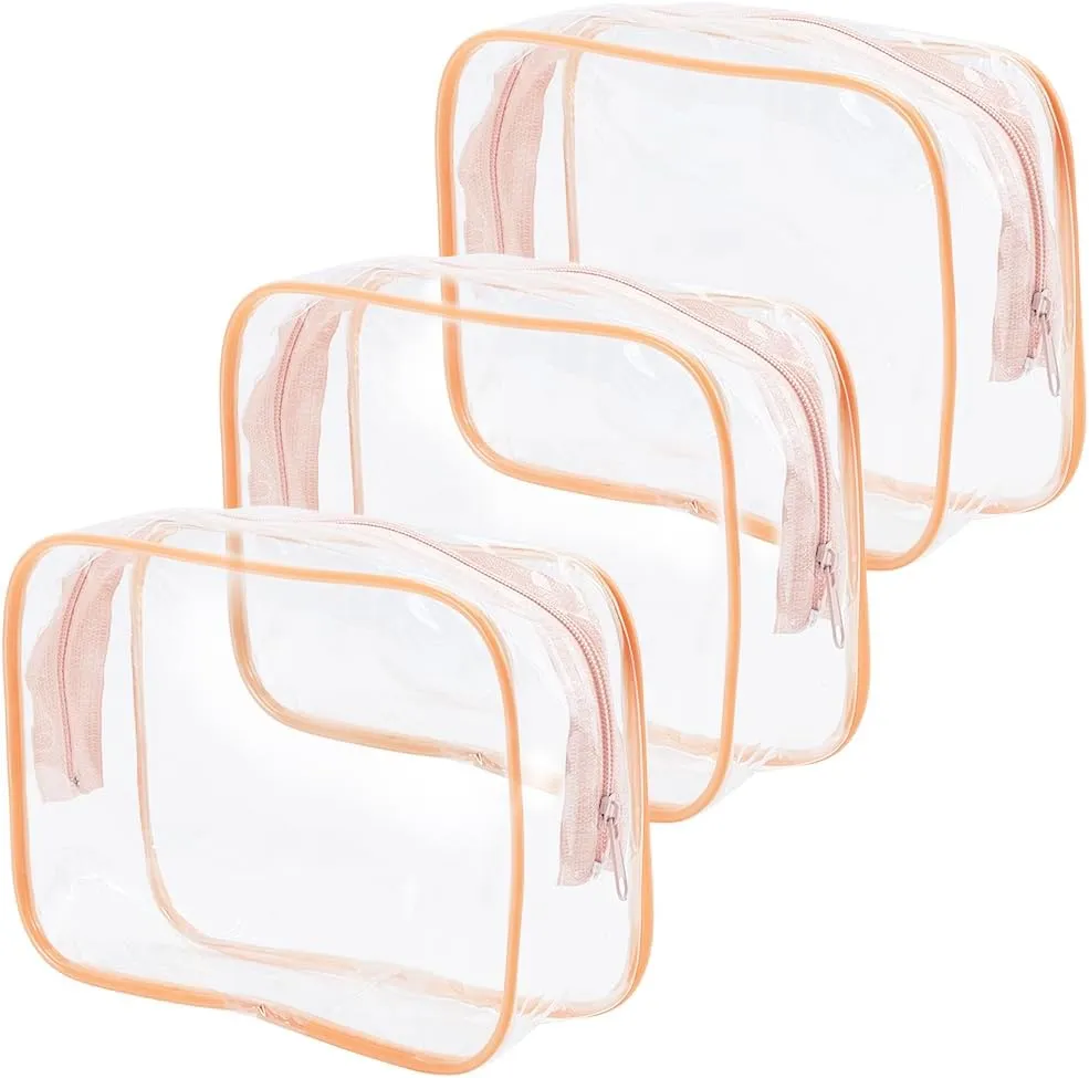 CREATCABIN 3Pcs Clear Toiletry Bag Transparent Plastic Cosmetic Zipper Pouch Portable Vacation Travel Makeup Tools Organiser Multi-Function Waterproof Toiletries Storage Bag for Women Men 7.3x5x2.3in