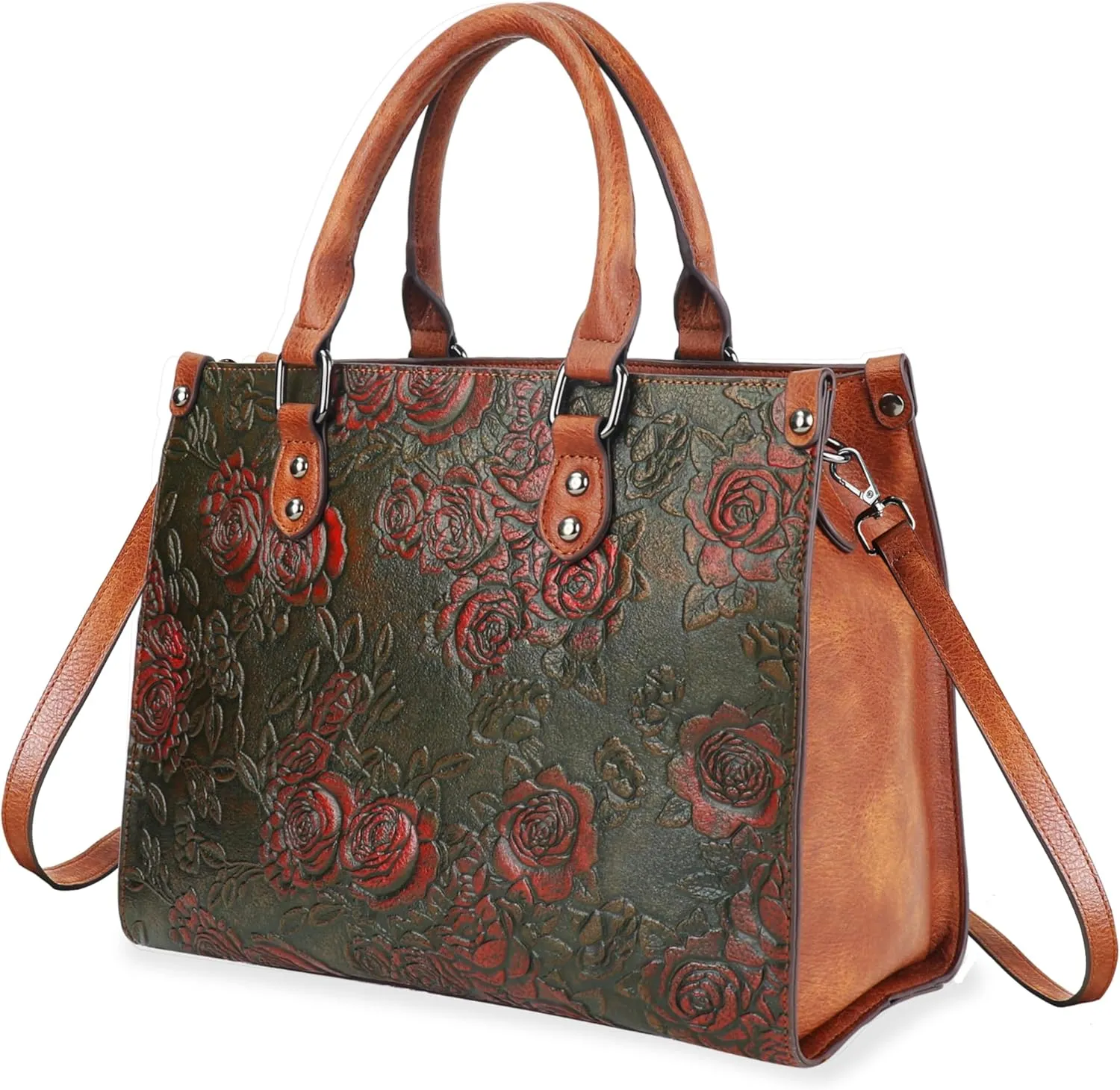 Crossbody Bag for Women Shoulder Bag Top Handle Tote Purses Vintage Satchels Handbag Embossing Rose