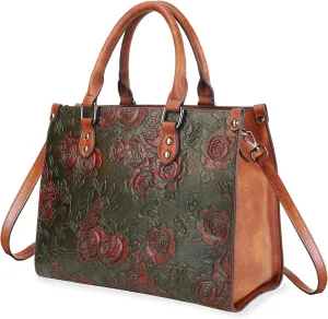 Crossbody Bag for Women Shoulder Bag Top Handle Tote Purses Vintage Satchels Handbag Embossing Rose