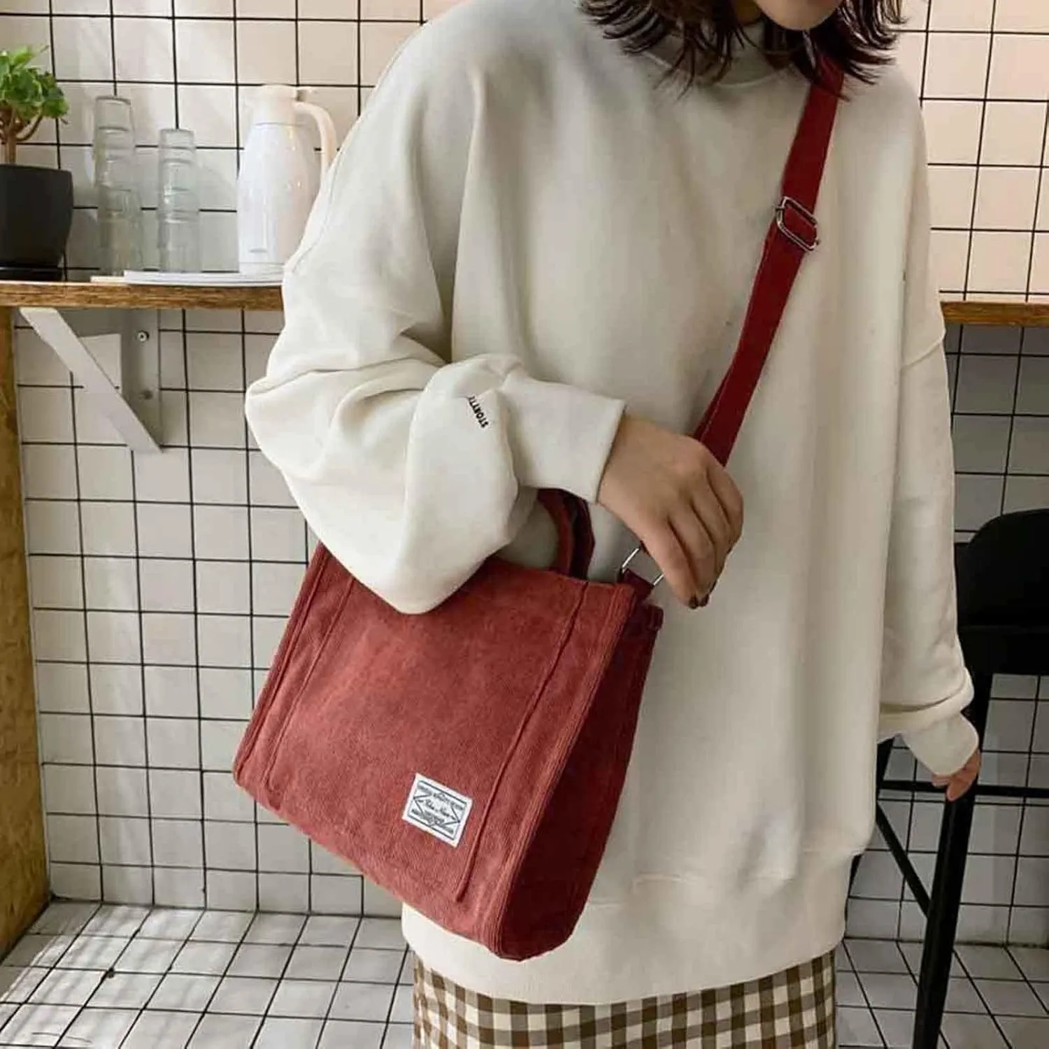 Crossbody Handbag Purse Girls' Polyester Small Square Bag Korean Fashion Portable One Shoulder Drawstring