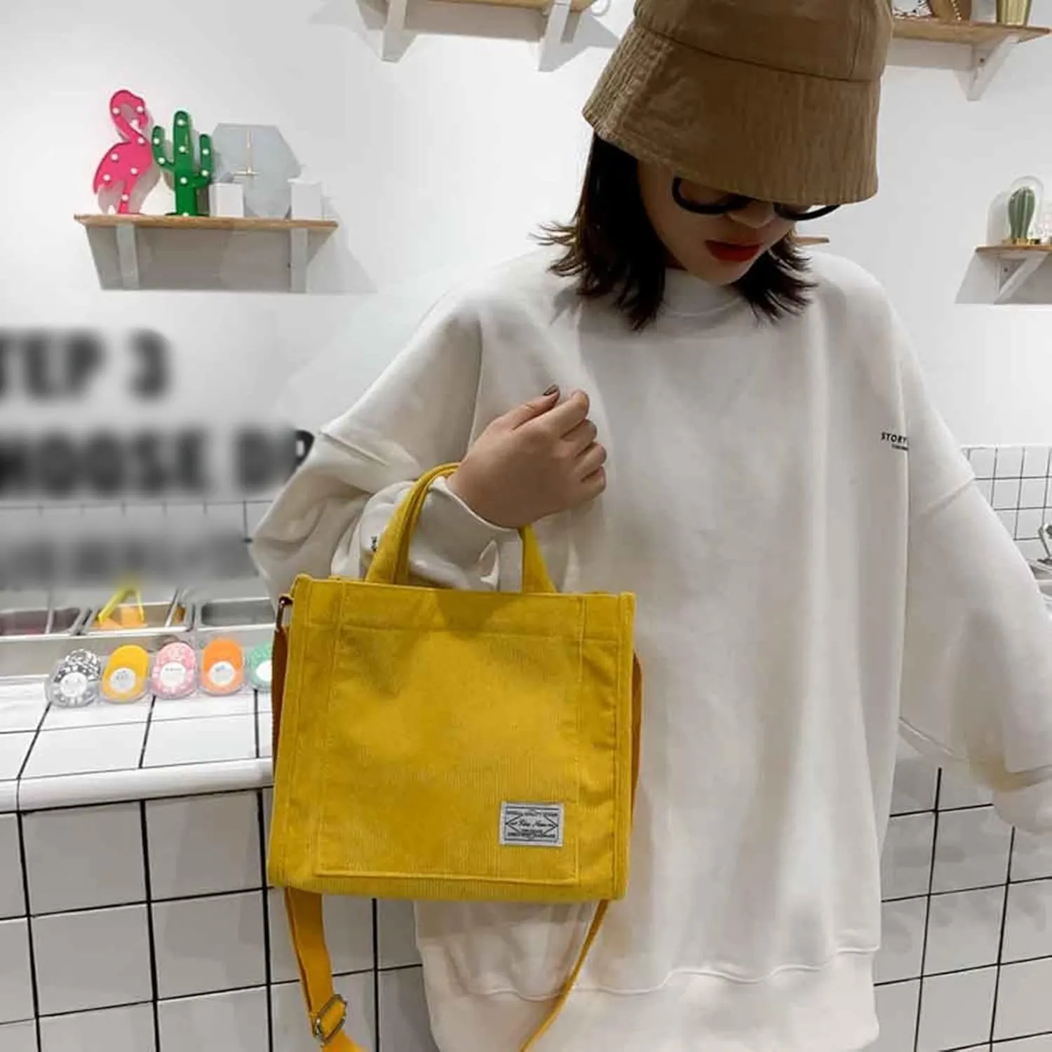Crossbody Handbag Purse Girls' Polyester Small Square Bag Korean Fashion Portable One Shoulder Drawstring